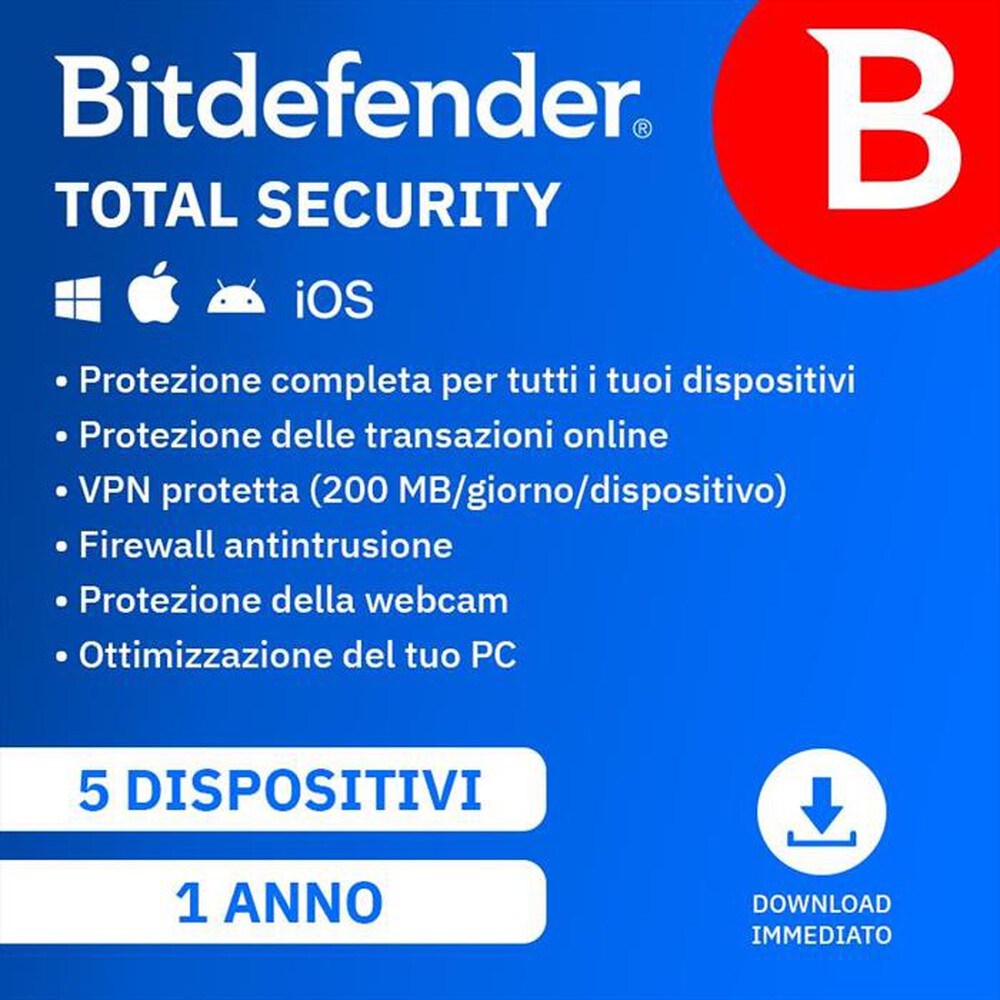 "BITDEFENDER - Total Security 1 Anno - 5 Dispositivi"