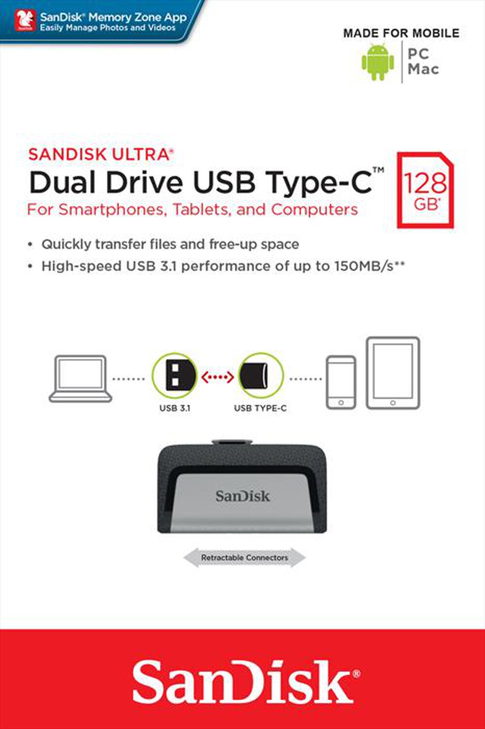 "SANDISK - USB DUAL DRIVE ULTRA TYPE C 128GB"